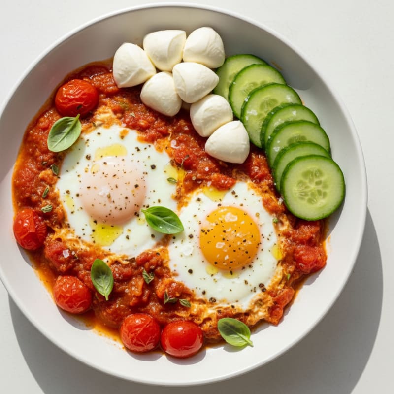 Baked Eggs with Tomato Mozzarella Crudités