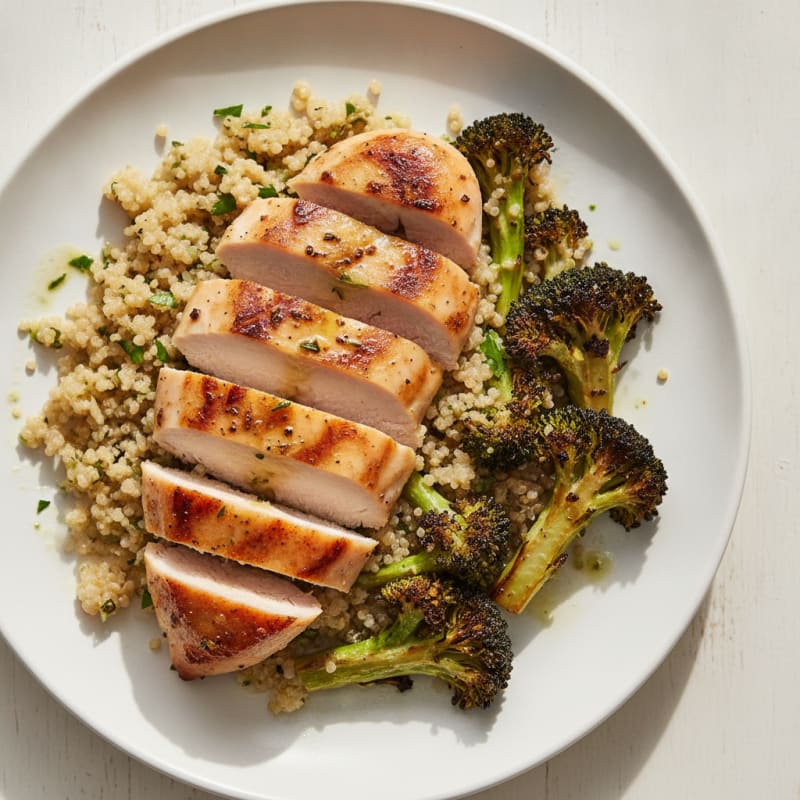 Grilled Chicken Breast with Quinoa and Roasted Broccoli