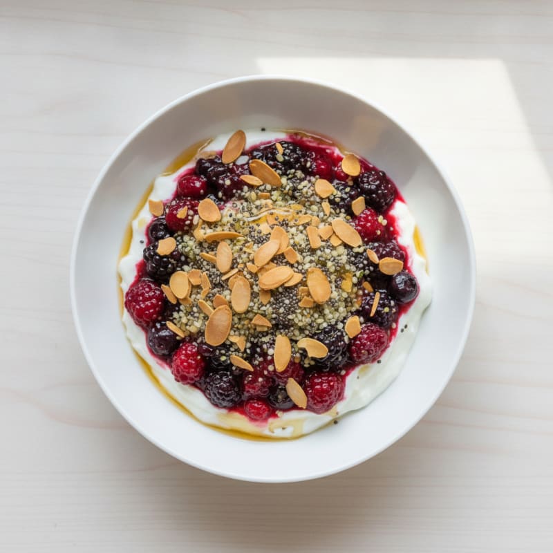 Greek Yogurt with Berry Compote and Almond Crunch
