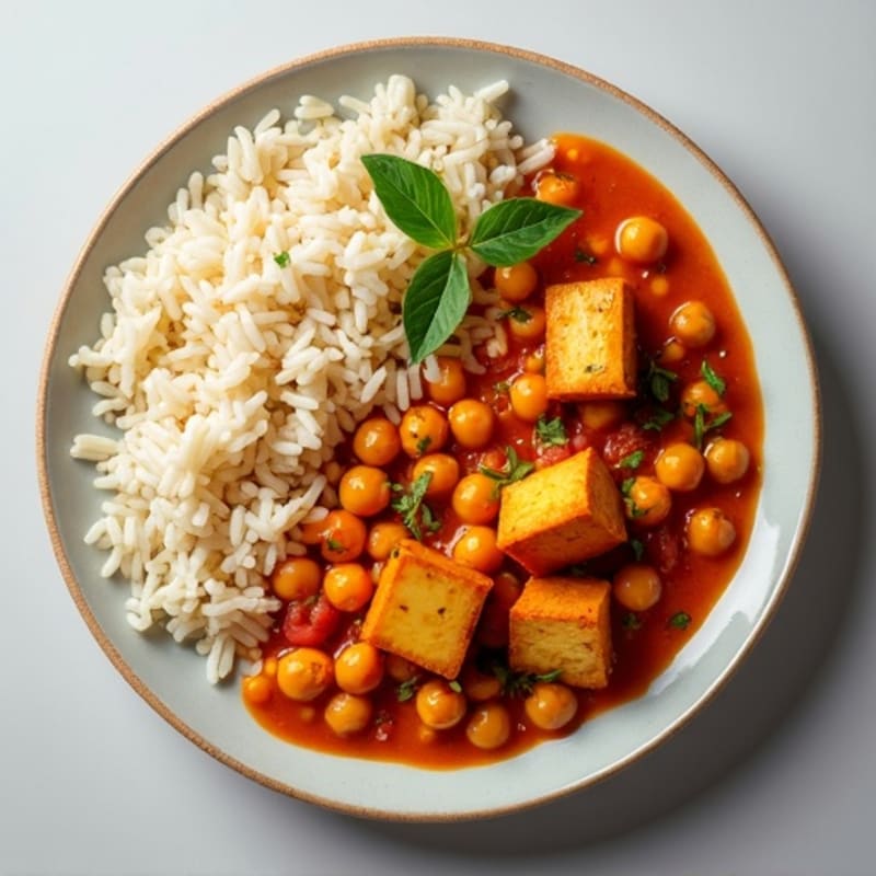 Chickpea and Tofu Curry with Steamed Basmati Rice