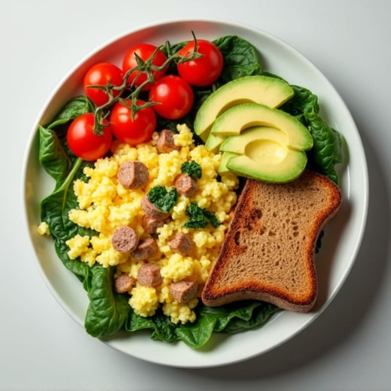 Egg White Scramble with Turkey Sausage and Spinach