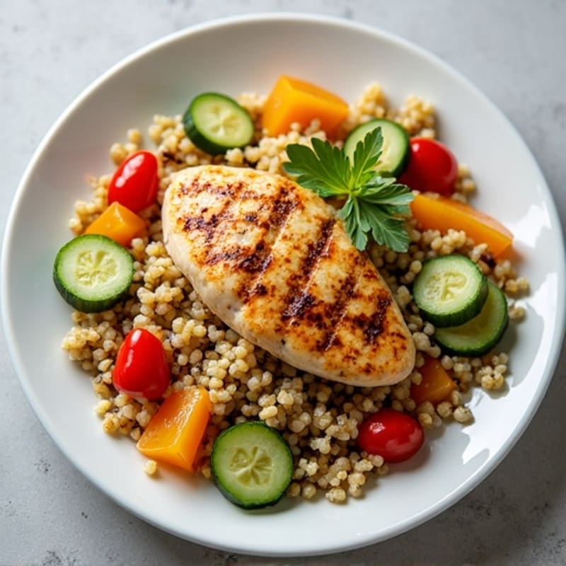 Grilled Chicken Breast with Crunchy Quinoa Salad and Lemon Vinaigrette