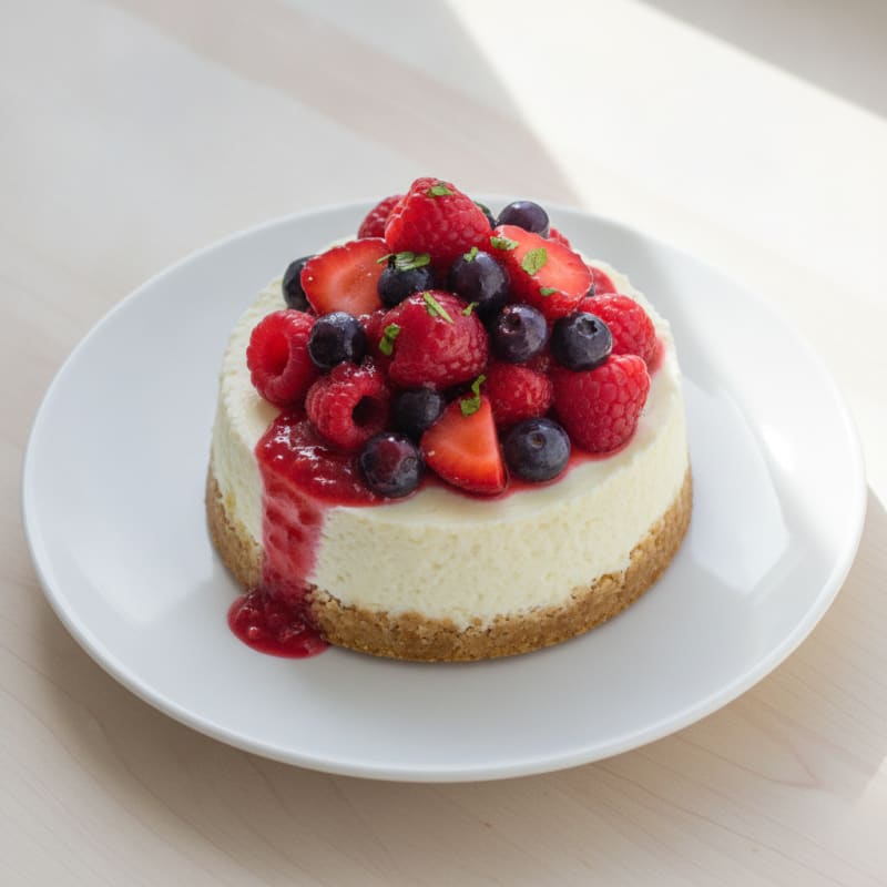 Greek Yogurt Protein Cheesecake with Mixed Berries