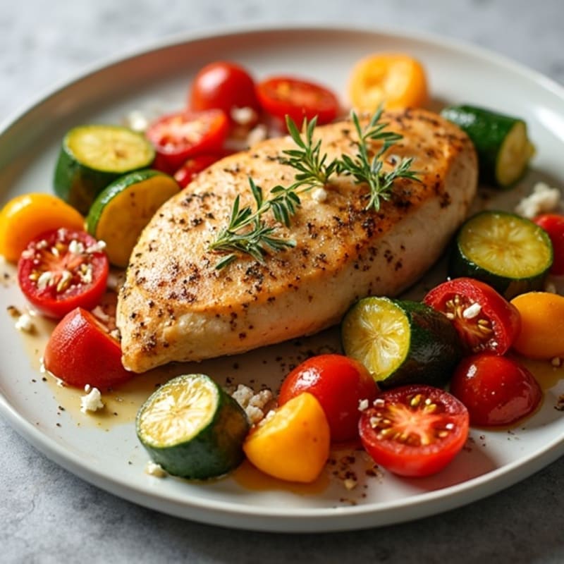 Herb-Crusted Sheet Pan Chicken with Roasted Rainbow Vegetables