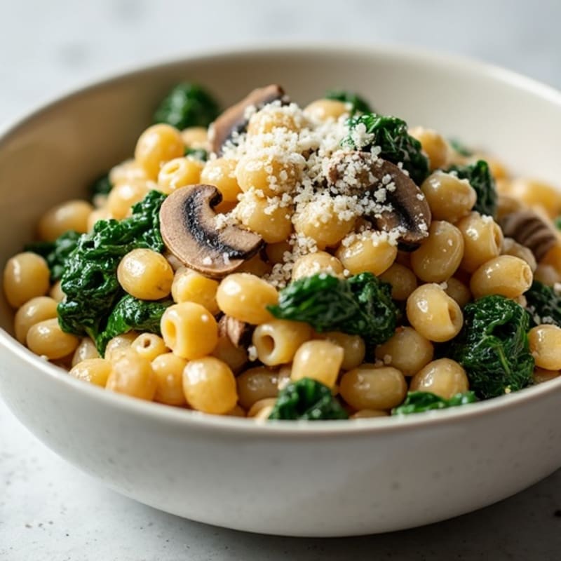 Creamy Truffle Mushroom Whole Wheat Pasta with Wilted Spinach