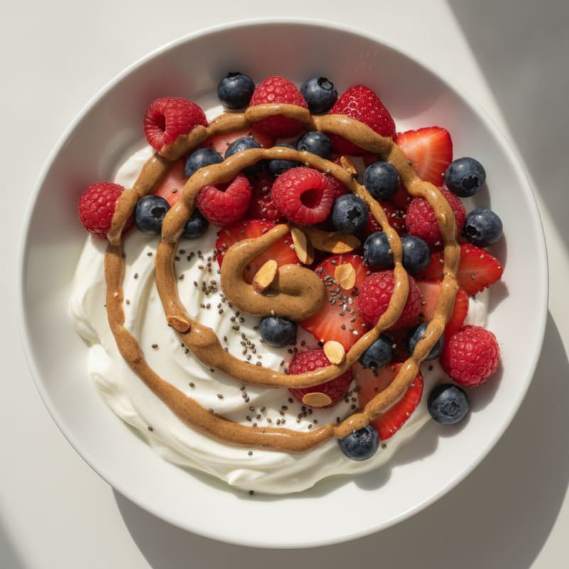 Greek Yogurt Protein Bowl with Mixed Berries and Almond Butter