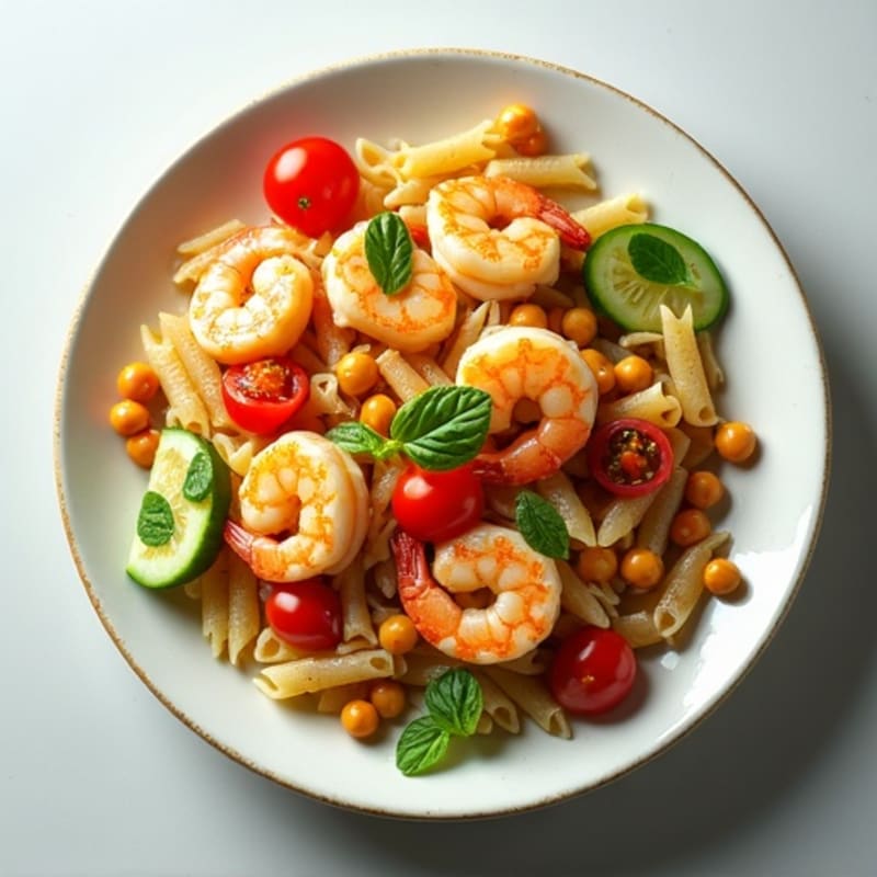 Grilled Shrimp Pasta Salad with Chickpeas and Fresh Herbs