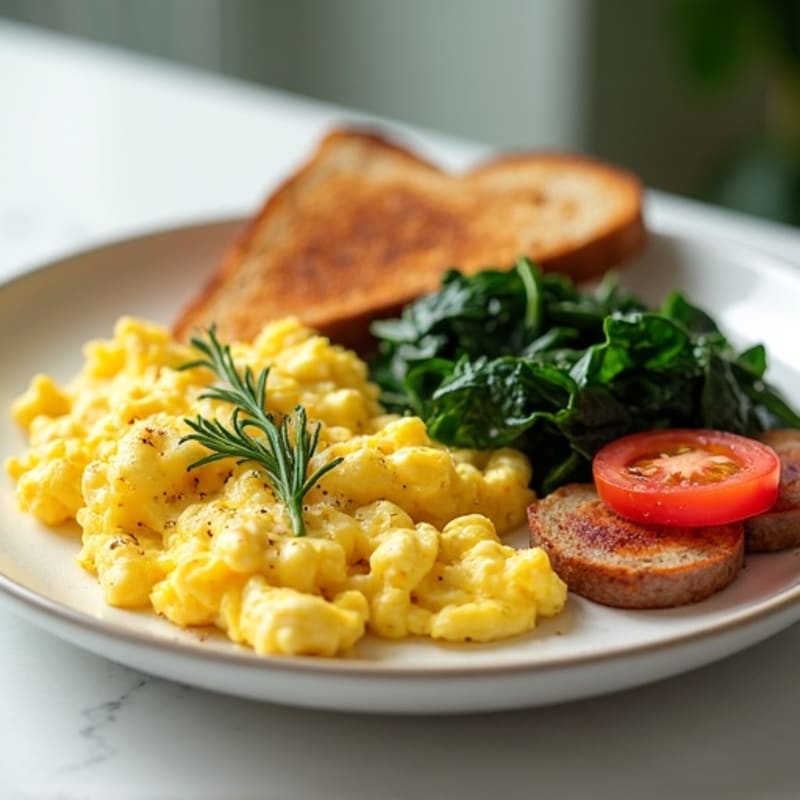 Scrambled Egg Whites with Turkey Sausage and Sautéed Spinach