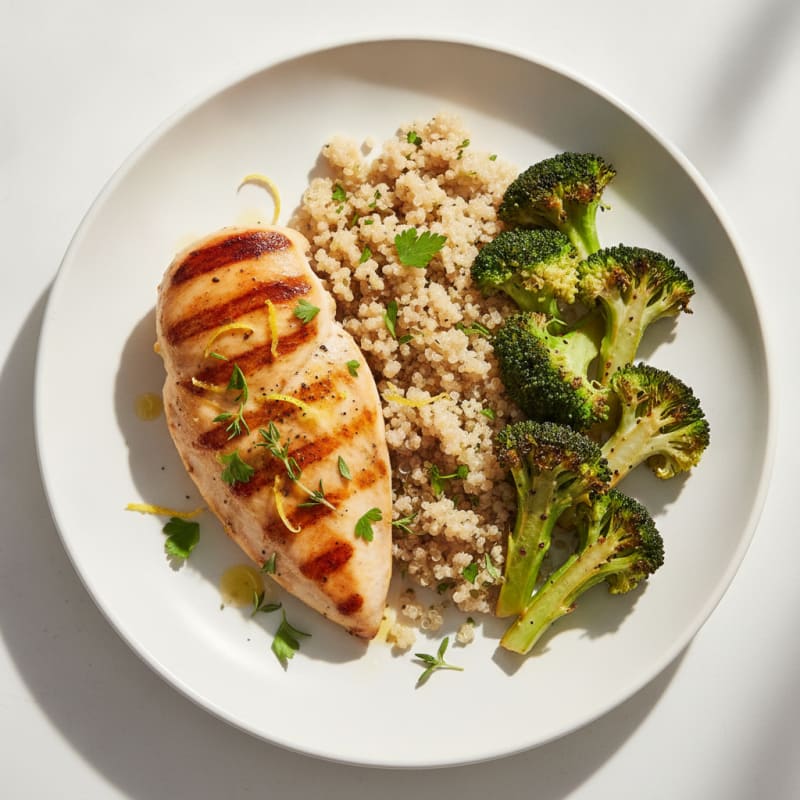 Grilled Chicken Breast with Roasted Broccoli and Quinoa