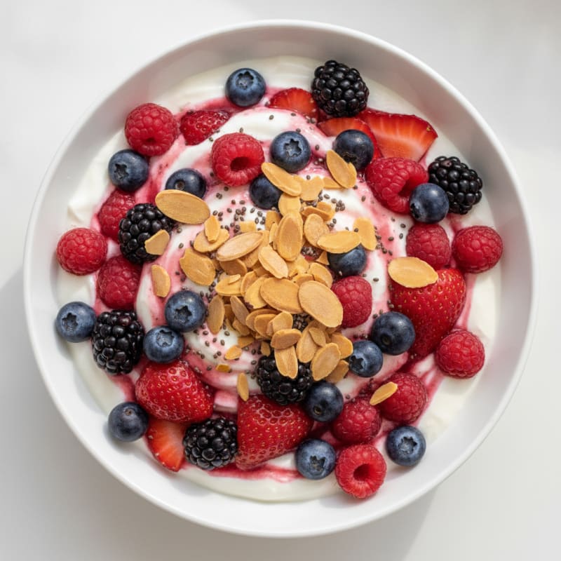 Greek Yogurt Protein Parfait with Mixed Berries and Almonds