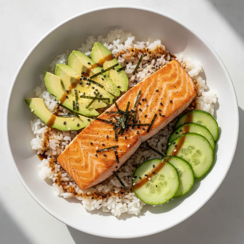 Salmon Sushi Rice Bowl with Avocado