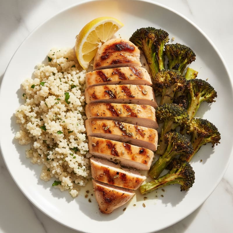 Grilled Chicken Breast with Quinoa and Roasted Broccoli