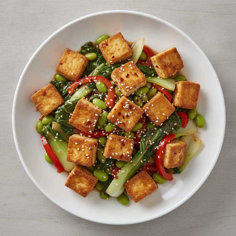 Tofu Edamame Stir-Fry with Garlic Sauce