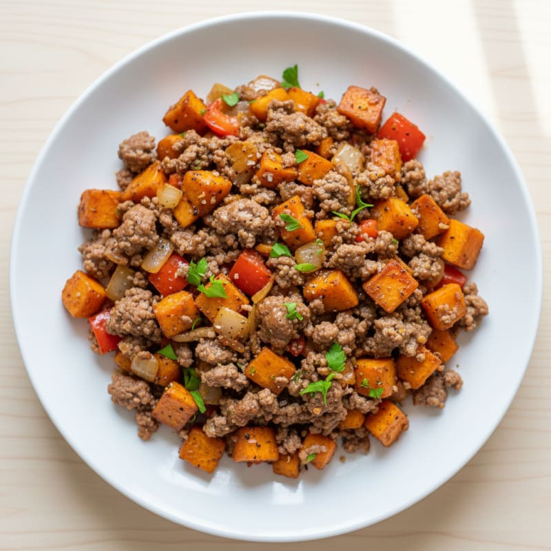 Ground Beef and Sweet Potato Hash