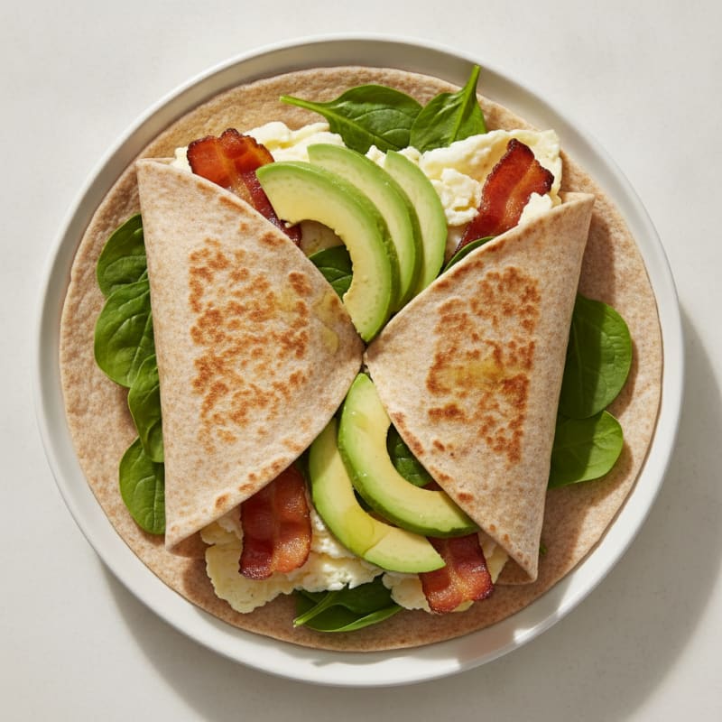 Crispy Turkey Bacon and Egg White Breakfast Wrap with Spinach