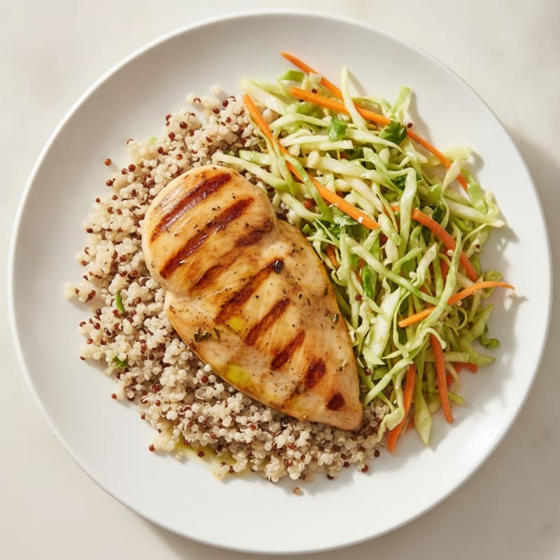 Grilled Chicken Breast with Crunchy Cabbage Slaw and Quinoa