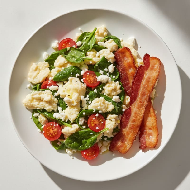Egg White Spinach Scramble with Turkey Bacon