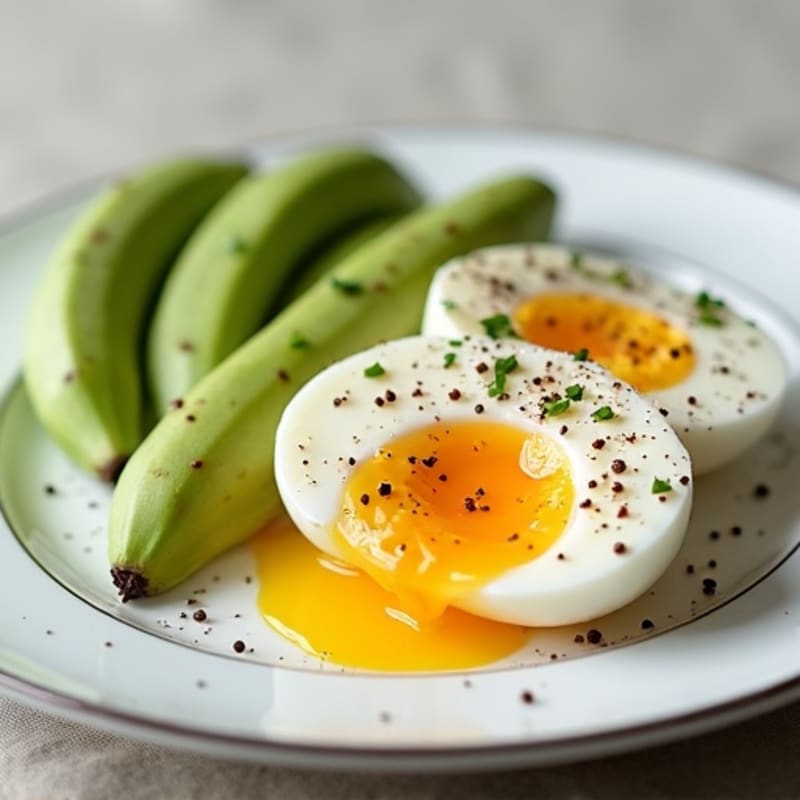 Healthy Hard-Boiled Eggs with Steamed Green Bananas