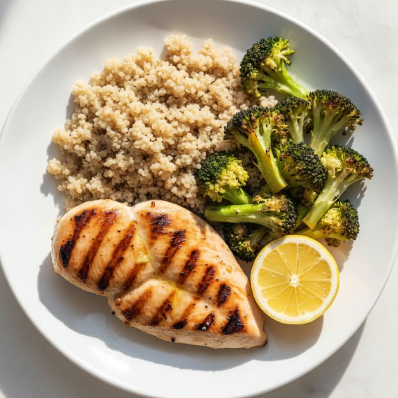 Grilled Chicken Breast with Roasted Broccoli and Quinoa