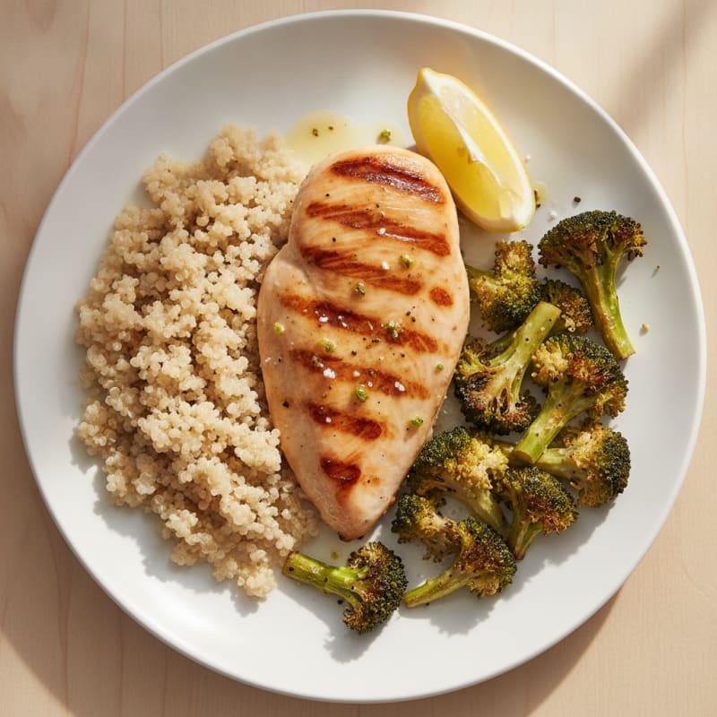 Grilled Chicken Breast with Quinoa and Roasted Broccoli