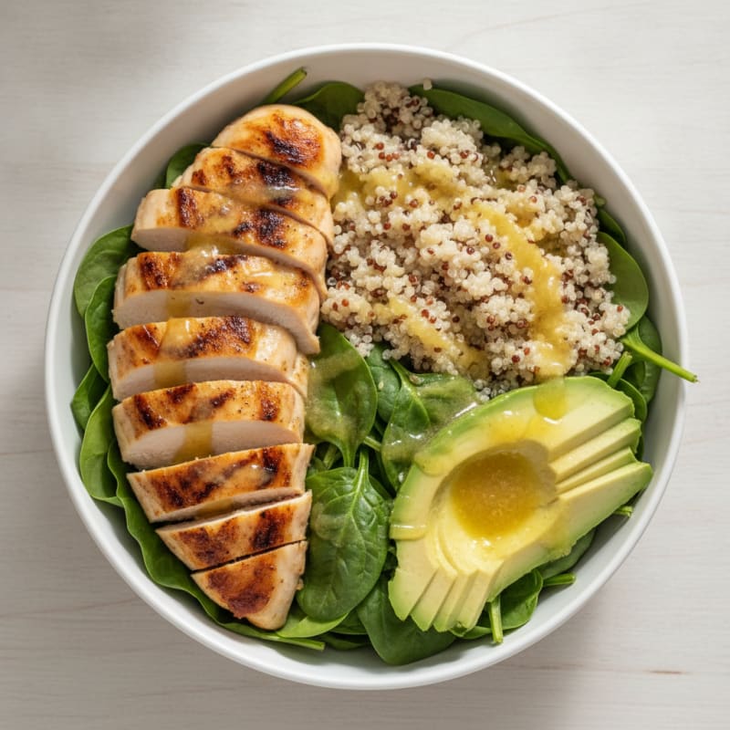 Grilled Chicken and Quinoa Power Bowl with Spinach and Avocado
