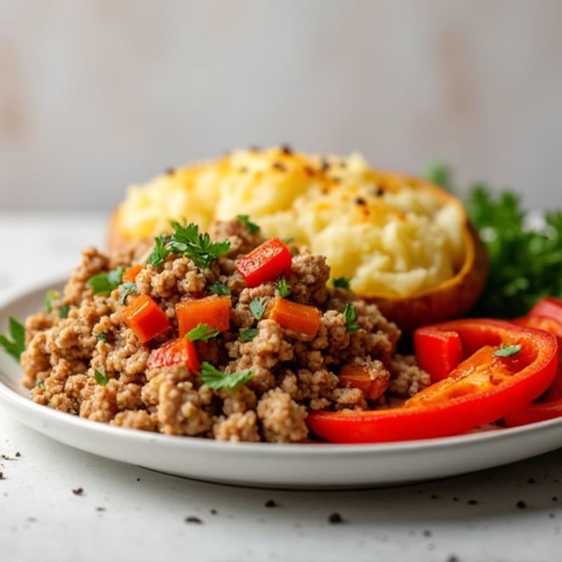 Fluffy Baked Potato with Savory Ground Turkey and Roasted Bell Peppers