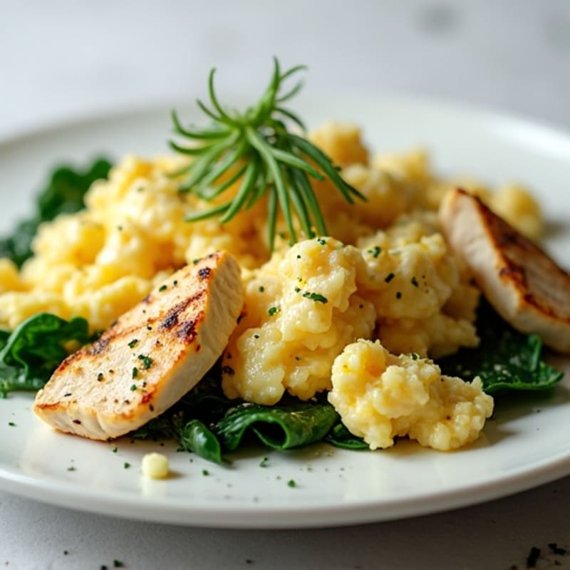 Egg White and Spinach Scramble with Grilled Chicken