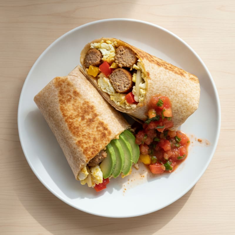 Loaded Sausage Breakfast Burrito with Salsa