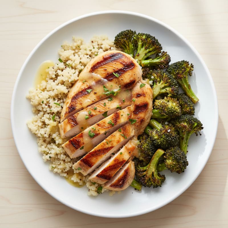Grilled Lemon Garlic Chicken Breast with Quinoa and Roasted Broccoli