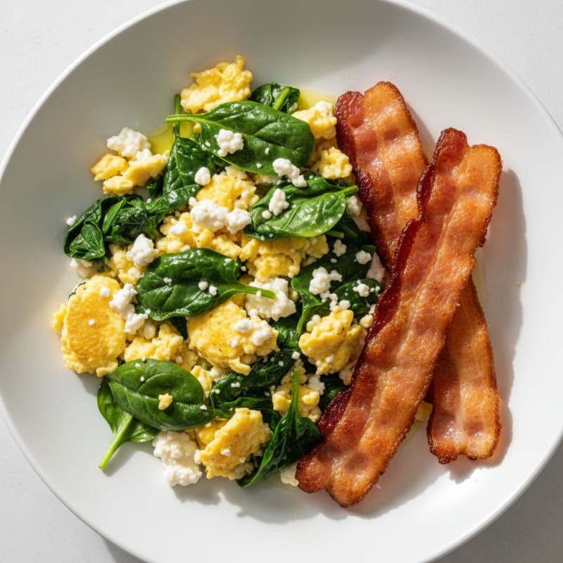 Cottage Cheese Scramble with Spinach and Turkey Bacon