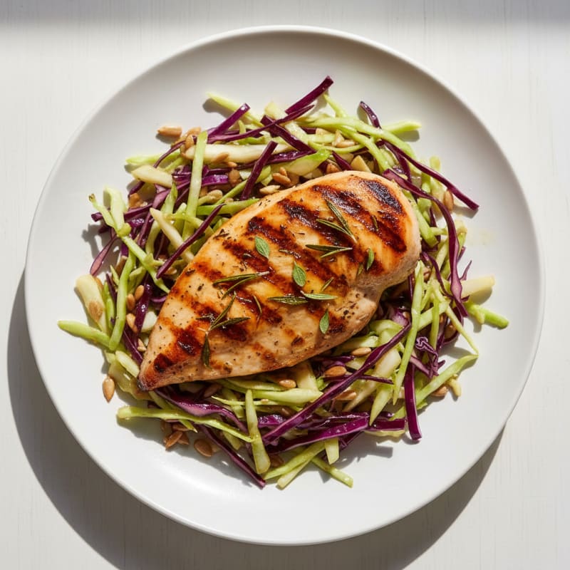 Grilled Chicken Breast with Crunchy Cabbage Slaw
