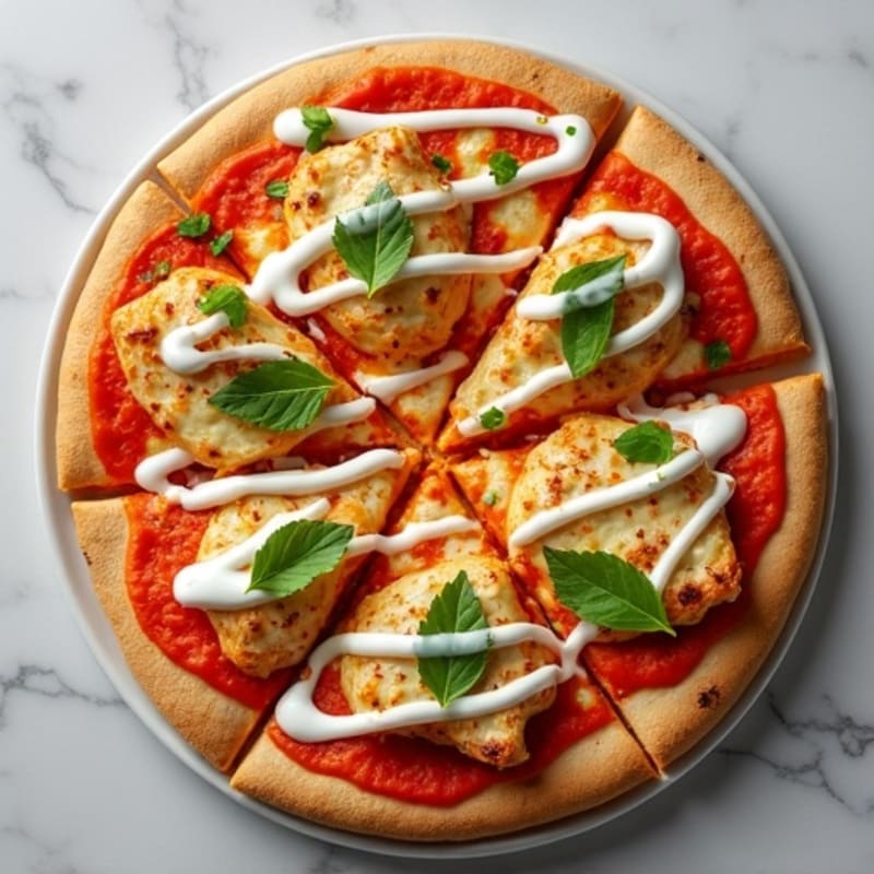 Buffalo Chicken Whole Wheat Pizza with Creamy Ranch Drizzle