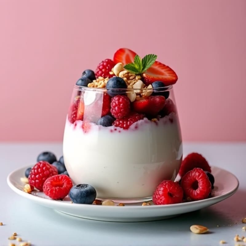 Greek Yogurt Protein Parfait with Mixed Berries and Almonds