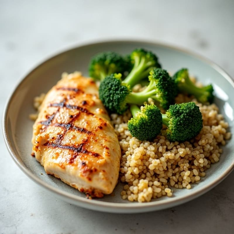 Grilled Chicken Breast with Roasted Broccoli and Quinoa