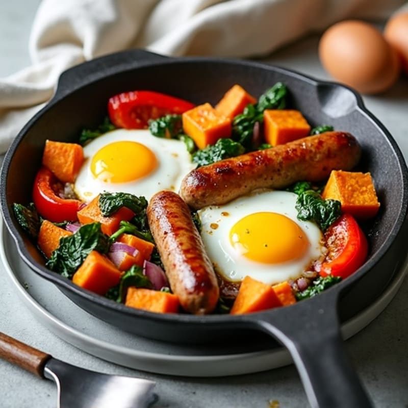 Lean Turkey Sausage and Roasted Sweet Potato Breakfast Skillet
