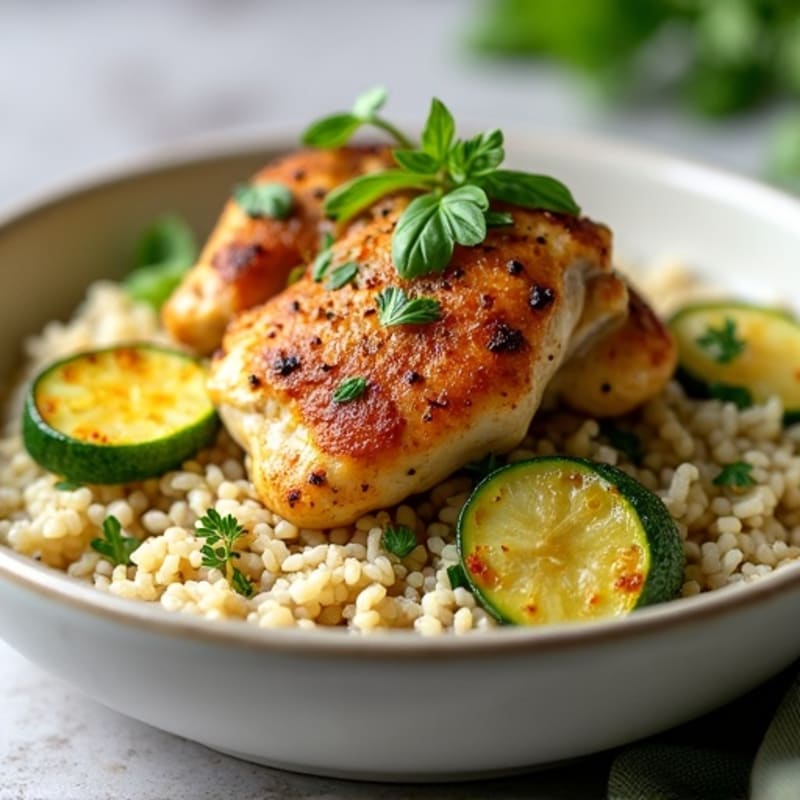 Oven-Baked Chicken Thighs with Herb Rice and Roasted Zucchini