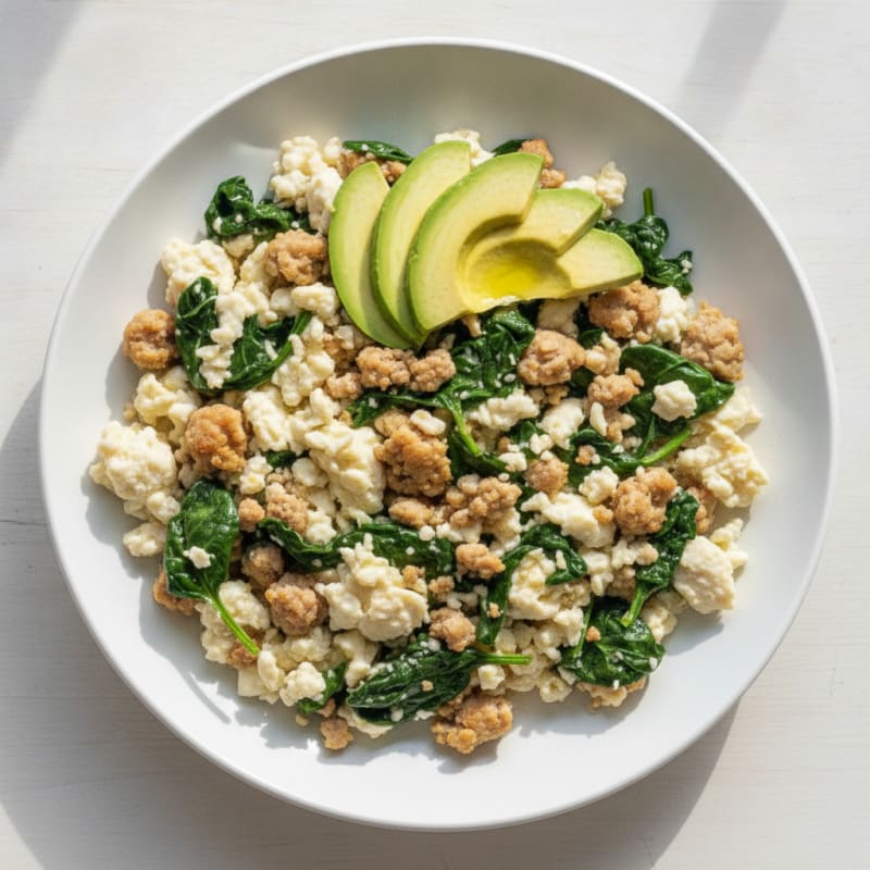 Egg White Scramble with Spinach and Turkey Sausage