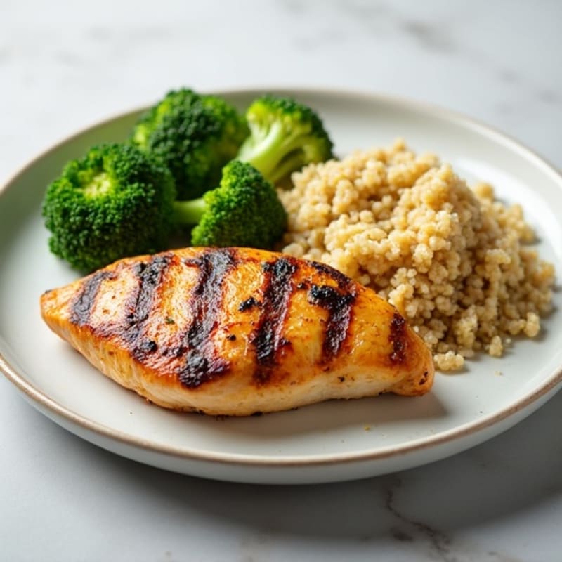 Grilled Chicken Breast with Steamed Broccoli and Quinoa