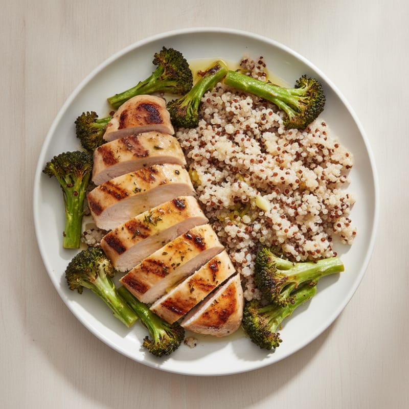 Grilled Chicken Breast with Quinoa and Roasted Broccoli