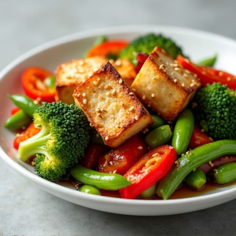 Crispy Sesame Tofu with Stir-Fried Vegetables