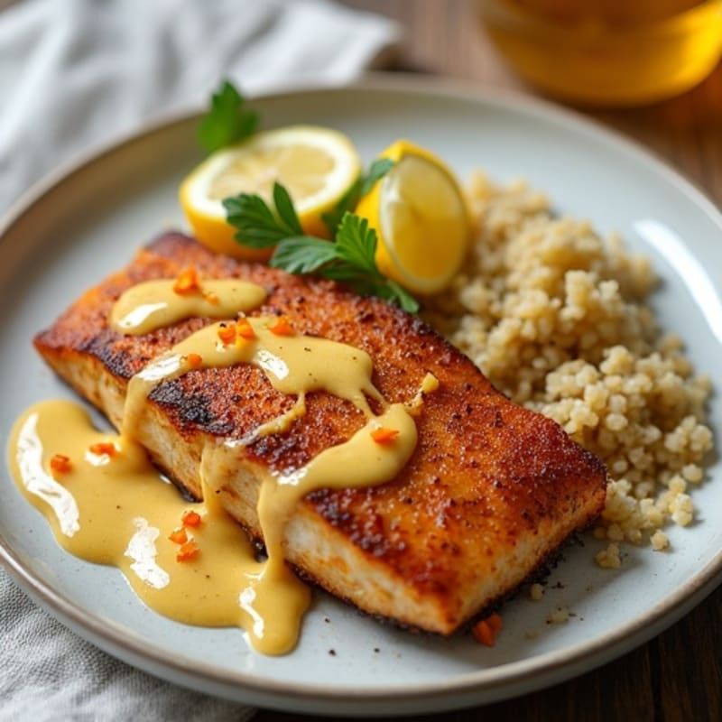 Crispy Blackened Catfish with Lemon-Garlic Sauce
