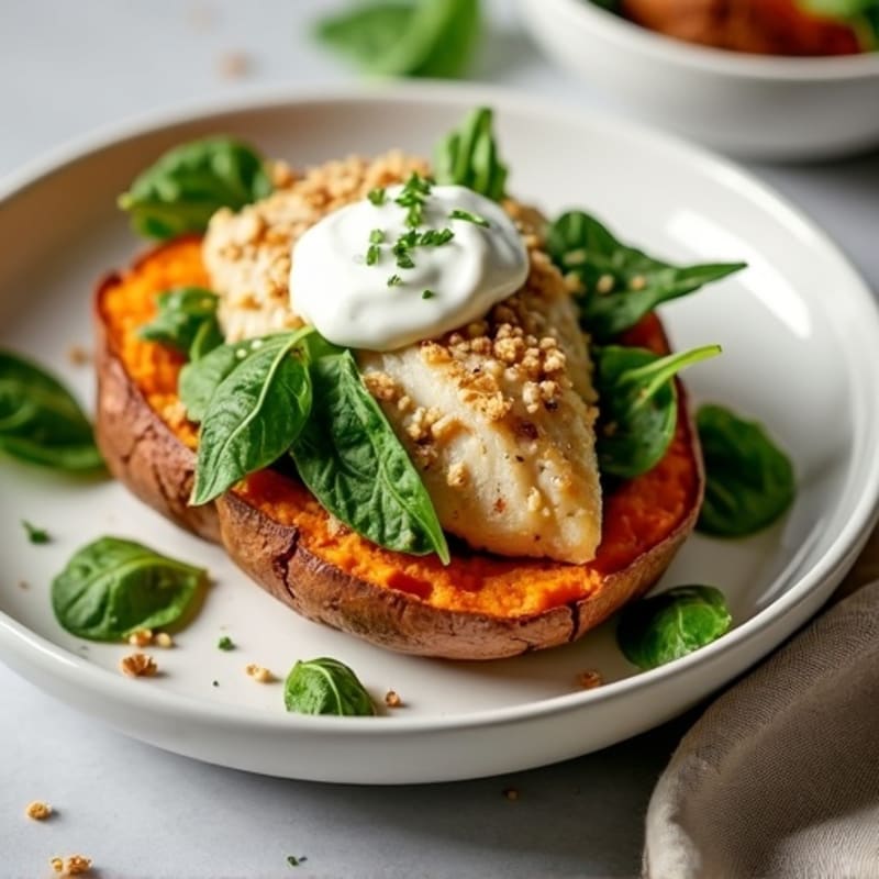 Creamy Lean Chicken Loaded Baked Sweet Potato