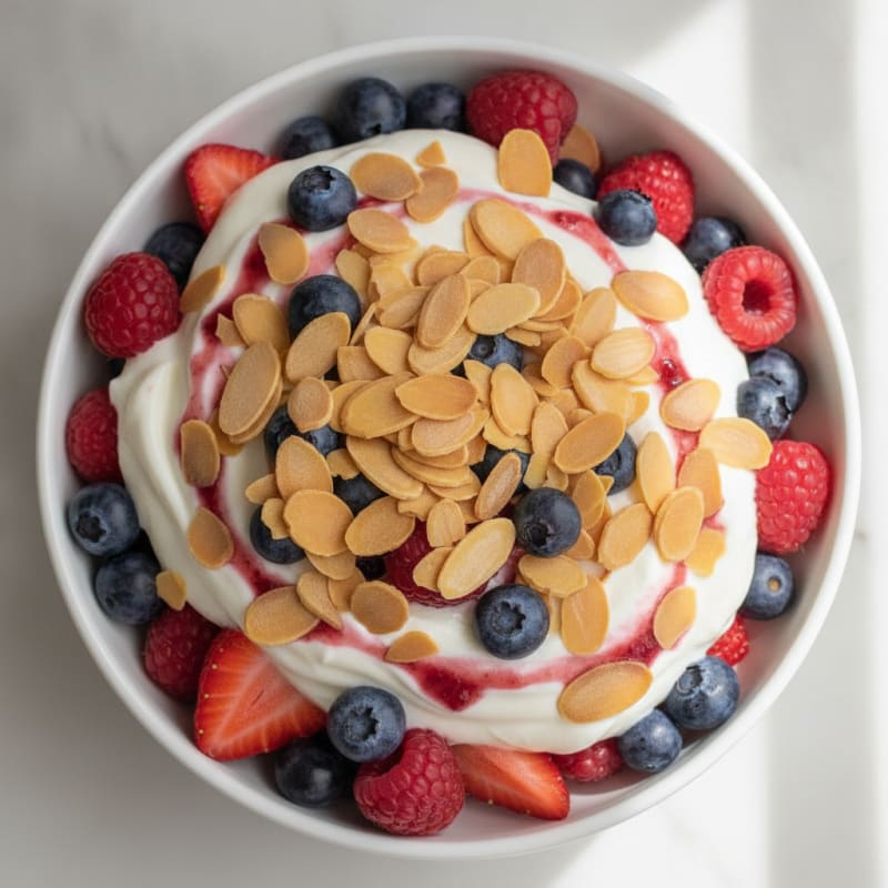 Greek Yogurt Protein Parfait with Mixed Berries and Almonds