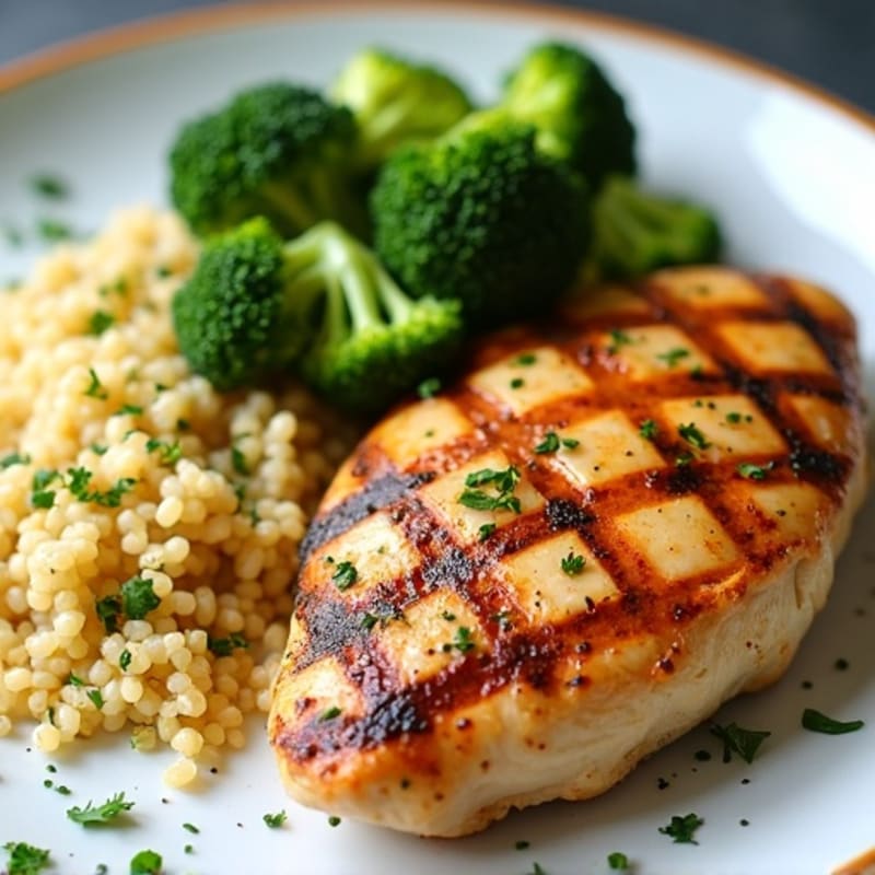 Grilled Chicken Breast with Quinoa and Roasted Broccoli