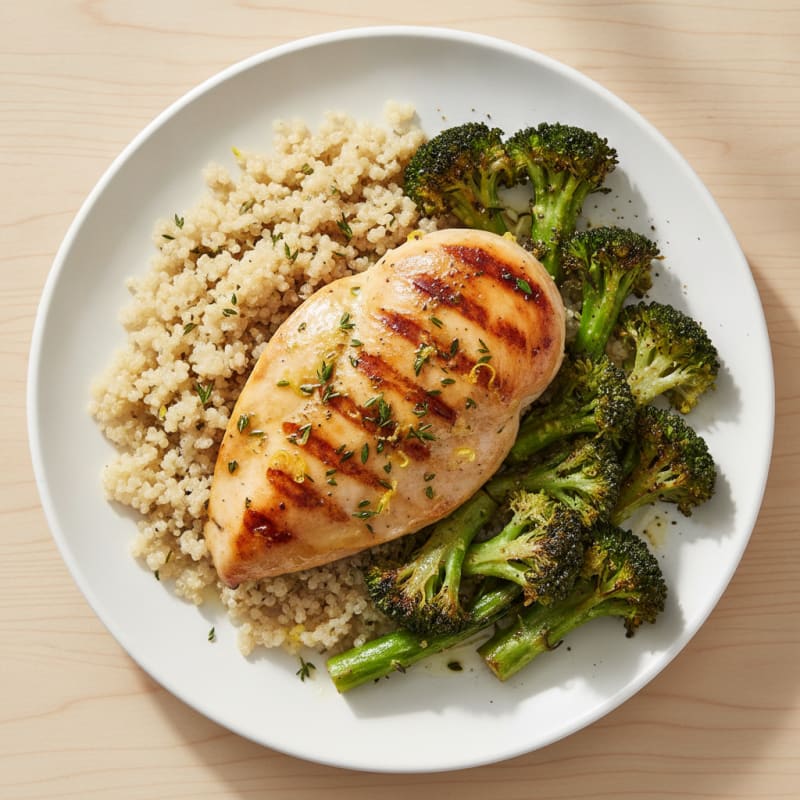 Grilled Chicken Breast with Quinoa and Roasted Broccoli