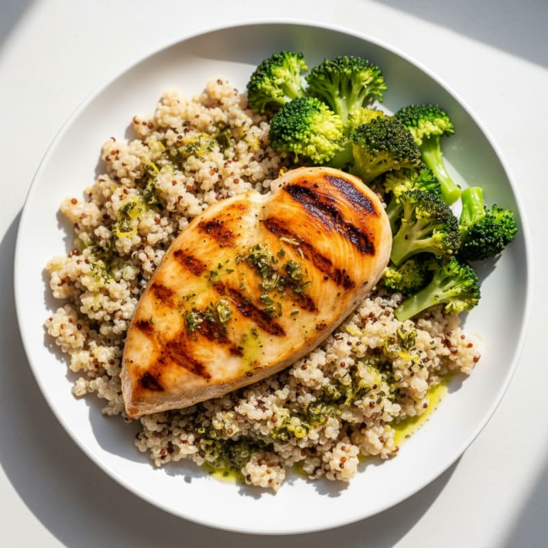 Grilled Chicken Breast with Quinoa and Steamed Broccoli