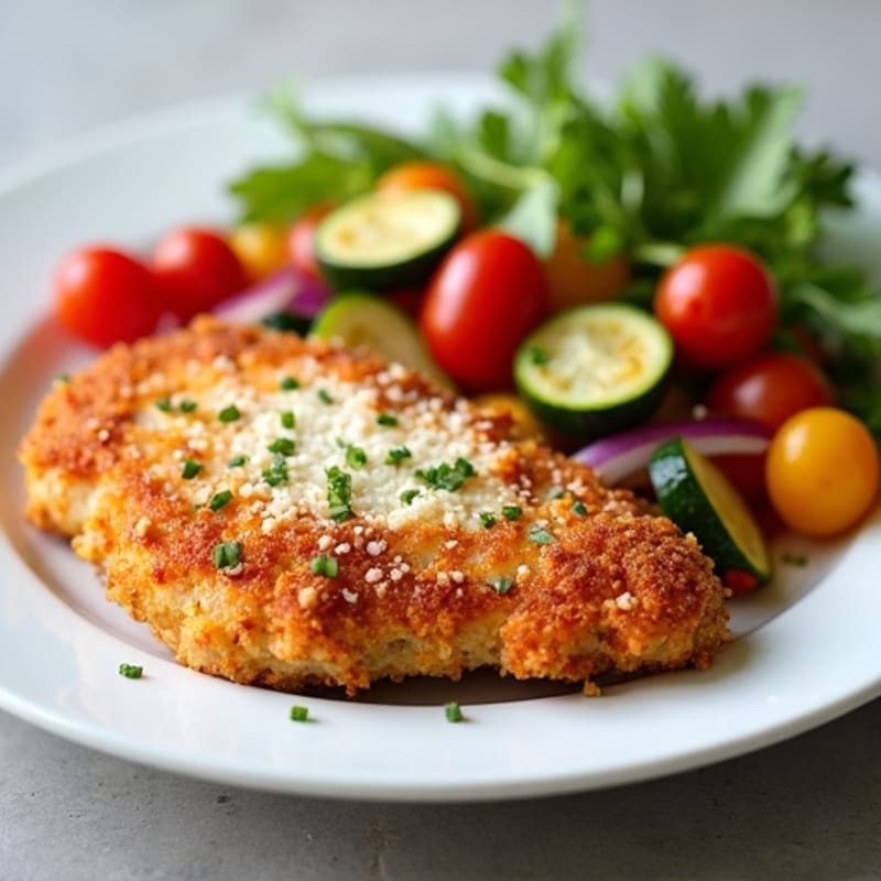 Healthy Crispy Chicken Parmesan with Roasted Vegetables