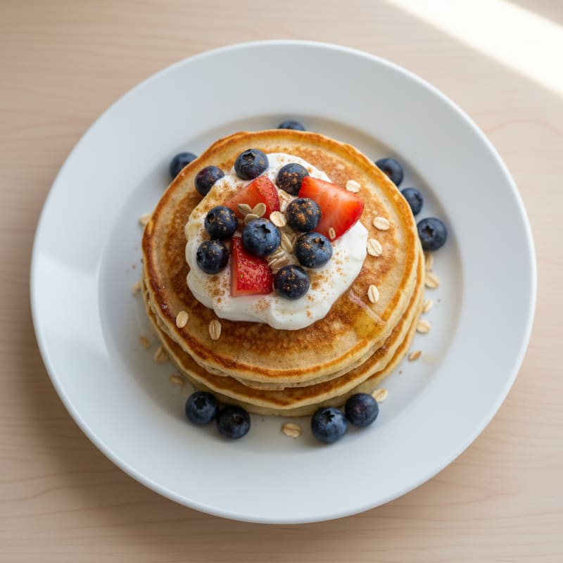 Fluffy Banana-Oat Pancakes with Berries