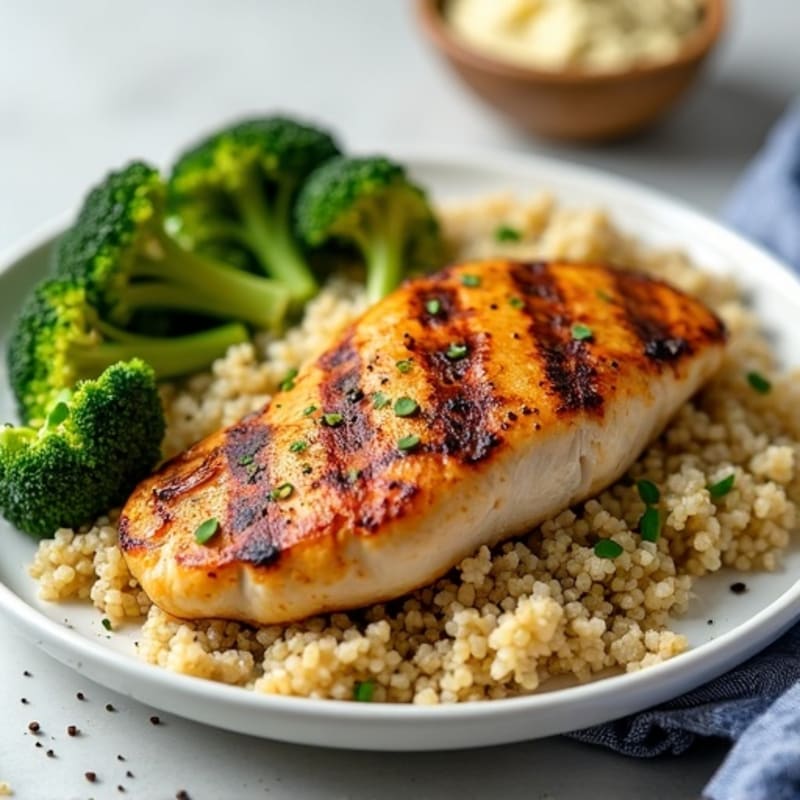 Grilled Chicken Breast with Quinoa and Roasted Broccoli