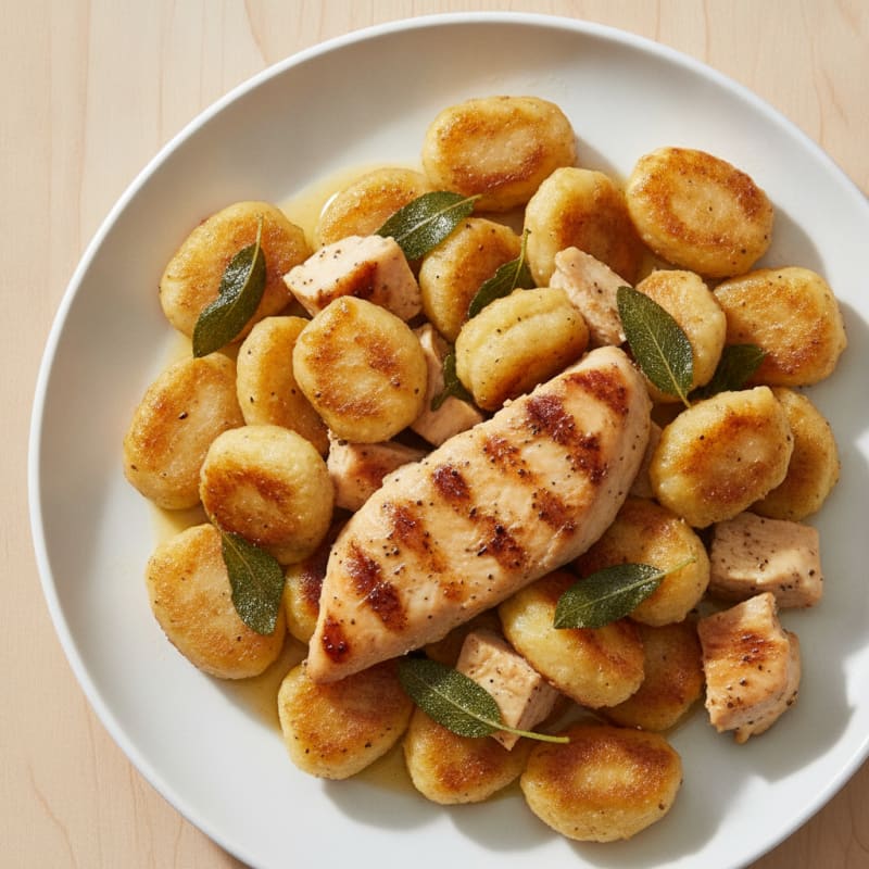 Ricotta Gnocchi with Sage Butter Sauce and Grilled Chicken
